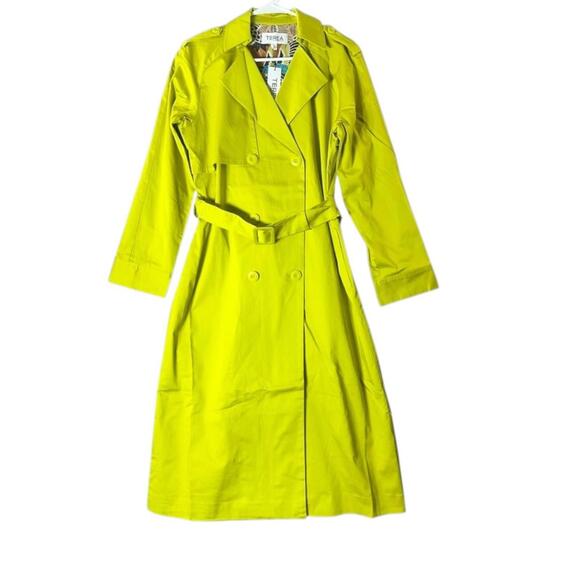 NWT Terea Women's NIcolette Belted Trench Coat Citronelle Size Large‎ - Picture 4 of 13